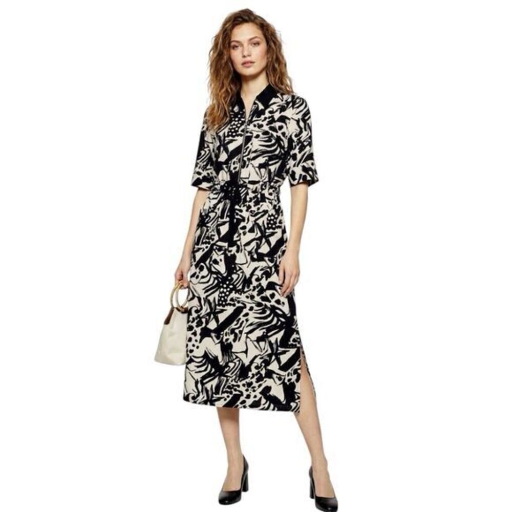 TopShop Womens Dress Sz 4 Midi Safari Vibes Cocktail Night Out Neutral Earthy
